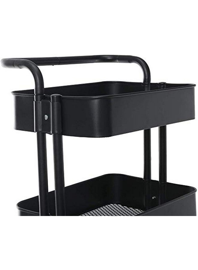AASHRO MALL® Metal Rolling Utility Cart, 3 Tier Mobile Storage Trolley Cart Organizer with Handle and Lockable Wheels for Home Bathroom Kitchen Office Library Salon Outdoor Use Cosmic Black - Image 3