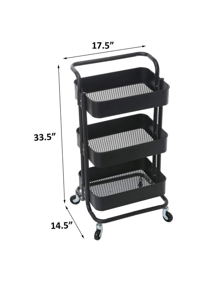 AASHRO MALL® Metal Rolling Utility Cart, 3 Tier Mobile Storage Trolley Cart Organizer with Handle and Lockable Wheels for Home Bathroom Kitchen Office Library Salon Outdoor Use Cosmic Black - Image 5