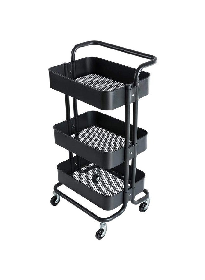AASHRO MALL® Metal Rolling Utility Cart, 3 Tier Mobile Storage Trolley Cart Organizer with Handle and Lockable Wheels for Home Bathroom Kitchen Office Library Salon Outdoor Use Cosmic Black - Image 1