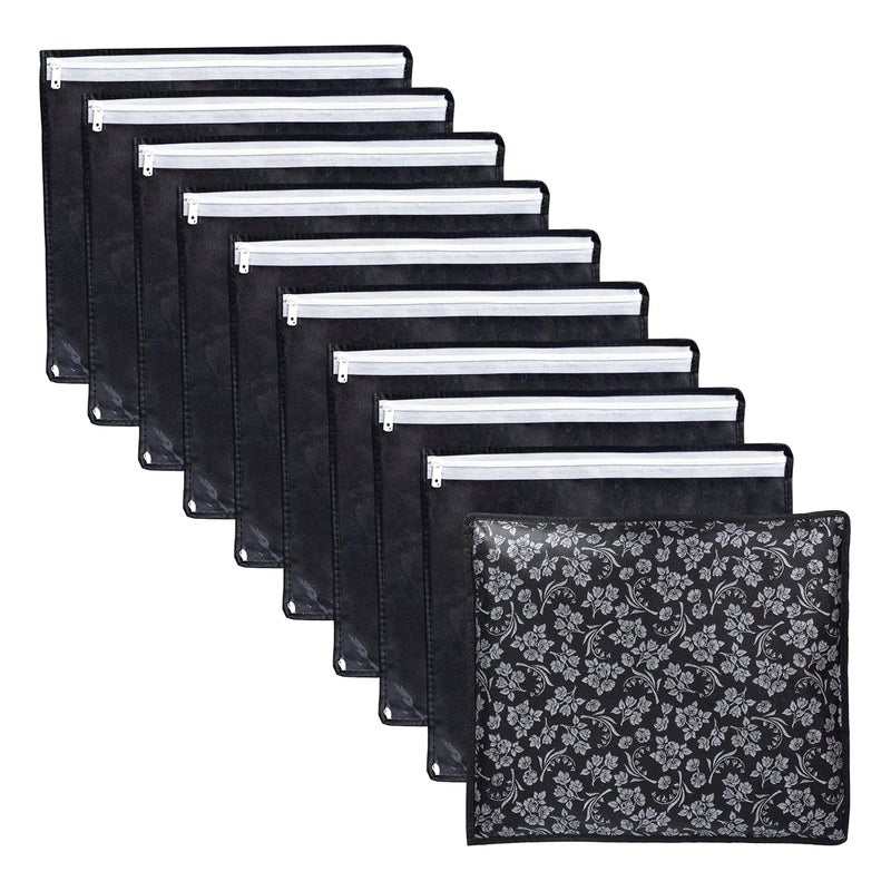 LAXIS ® Non-Woven Printed Single Saree Cover, Saree Bag Pack of 10Pcs, Transparent Saree Covers With Zip, Saree Covers For Storage, Wardrobe Organiser, Size-36x42x2cm (Black) - Image 1