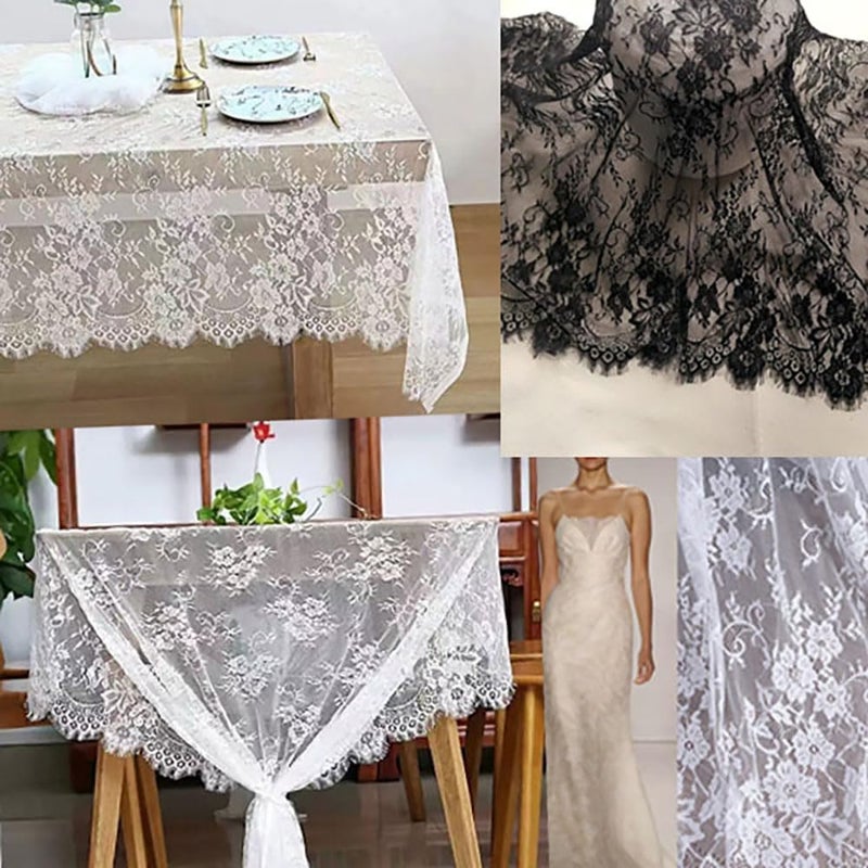 Zthread 3 Yards French Eyelash Lace Fabric Floral Embroidered Lace Fabric for Clothes Wedding Dress Sewing Home Decoration (59" W x 3 Yards, Black) - Image 5