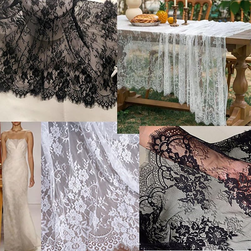 Zthread 3 Yards French Eyelash Lace Fabric Floral Embroidered Lace Fabric for Clothes Wedding Dress Sewing Home Decoration (59" W x 3 Yards, Black) - Image 4