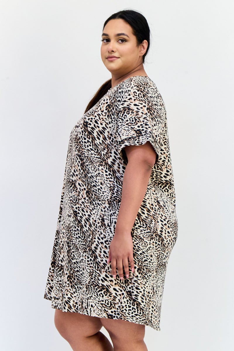 ANNE KLEIN Women Plus Size Animal Print Short Sleeve Sleepwear Dress, Multicolor - Image 2