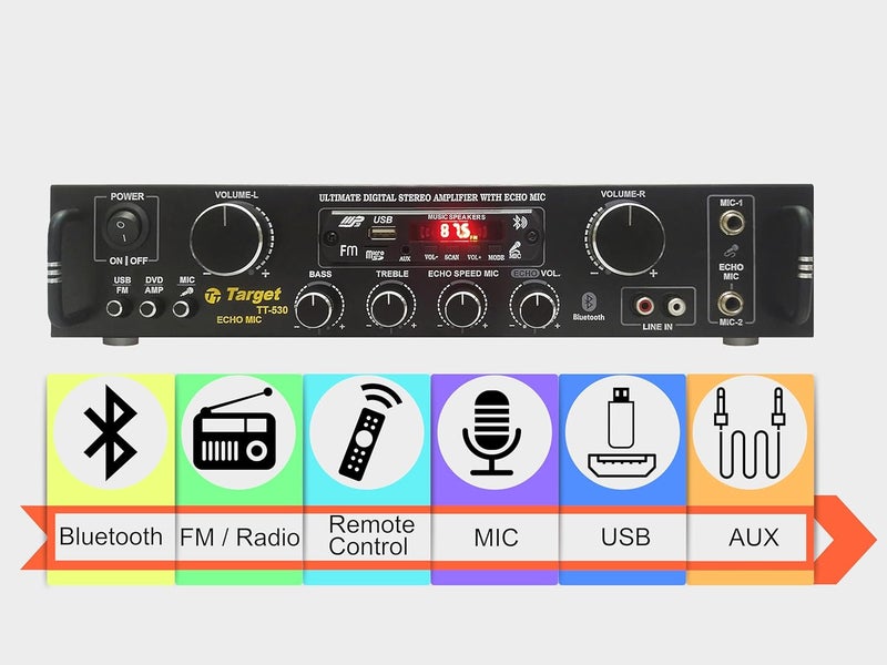 Target - TT - 530 HIFI STEREO AMPLIFIER DIGITAL TECH RMS 80 WATTS WITH USB,AUX,MIC,BLUTHOOTH,AV,2RC-BUILT IN BLUTHOOTH WITH 4440 DOUBLE IC CIRCUIT POWER AV AMPLIFIER PERFECT FOR HOME AND OUTDOOR - Image 5