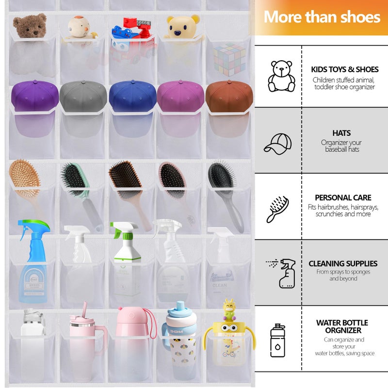 BiCINE Over the Door Shoe Organizer, 40 Large Mesh Pockets Hanging Shoe Rack Organizer for Closet Behind The Door Storage Holder for Entryway Bedroom Dorm White - Image 5