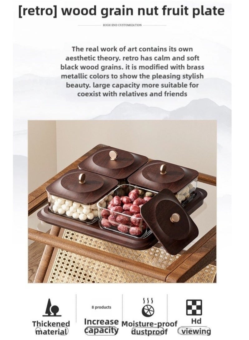 Bukela 4 Pack Wood Grain Fruit Plate with Tray, Dried Fruit Nut Candy Plate Candy Nuts Cookies Chips - Image 2