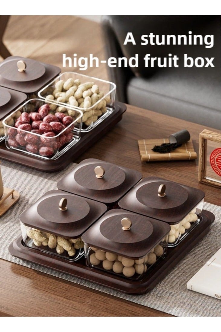 Bukela 4 Pack Wood Grain Fruit Plate with Tray, Dried Fruit Nut Candy Plate Candy Nuts Cookies Chips - Image 1