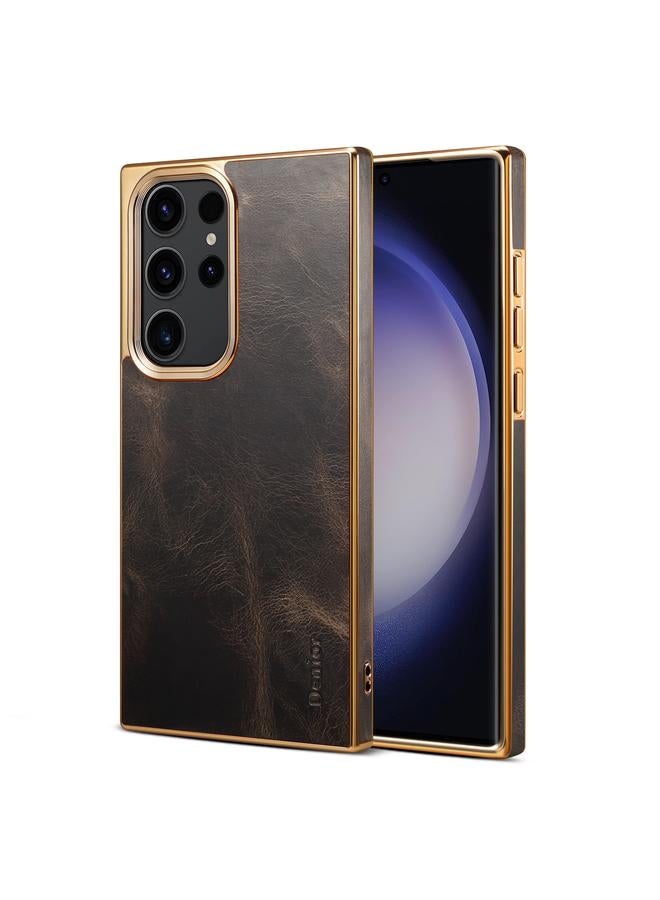 Denior Case For Samsung Galaxy S23 Ultra 5G Oil Wax Leather Electroplating Phone Case - Image 1