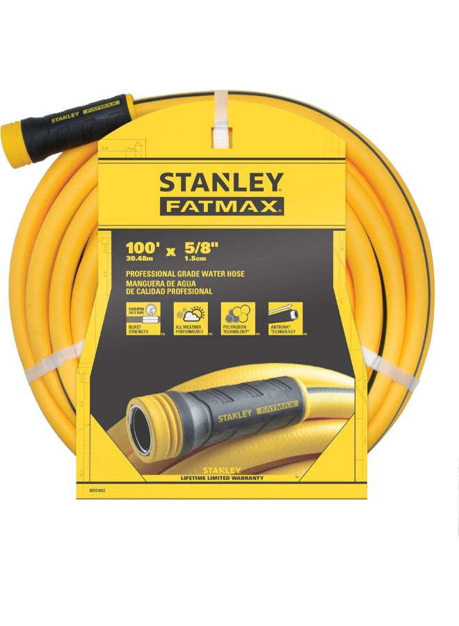 Stanley Fatmax Professional Grade Garden Water Hose Yellow and Black 5/8 Inch x 100 ft BDS6652 - Image 1