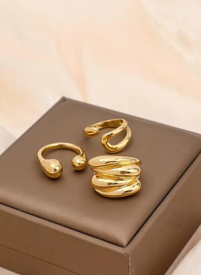 Take Two Take Two Set of 3 - Gold Tone Statement Rings