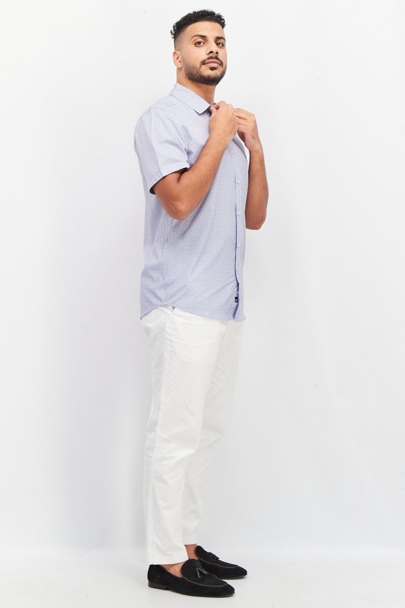 Kenneth Cole Men Regular Fit Allover Print Short Sleeve Casual Shirt, Light Blue - Image 3