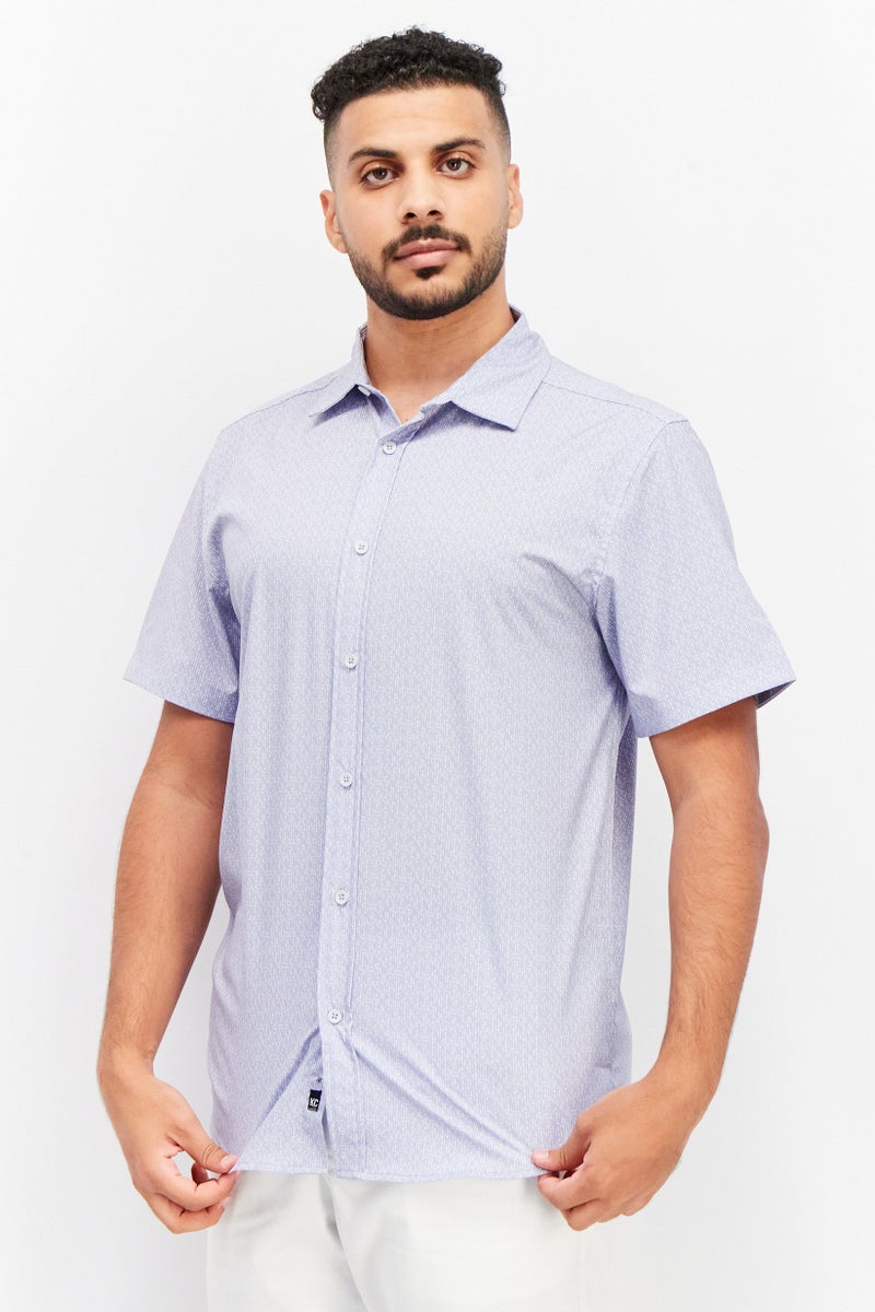 Kenneth Cole Men Regular Fit Allover Print Short Sleeve Casual Shirt, Light Blue - Image 1