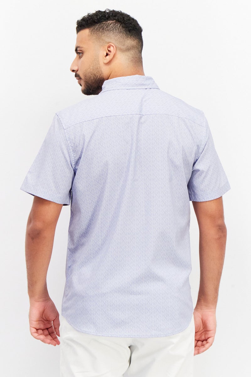 Kenneth Cole Men Regular Fit Allover Print Short Sleeve Casual Shirt, Light Blue - Image 4