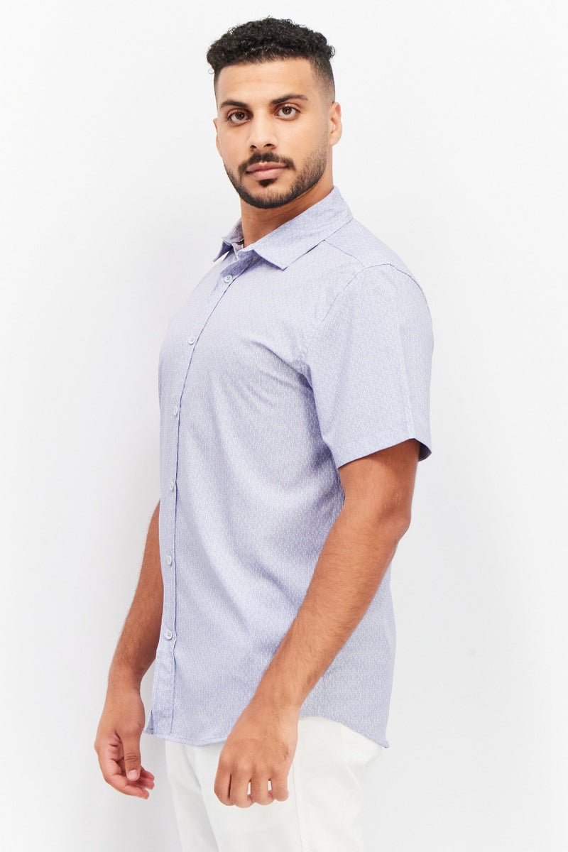 Kenneth Cole Men Regular Fit Allover Print Short Sleeve Casual Shirt, Light Blue - Image 2