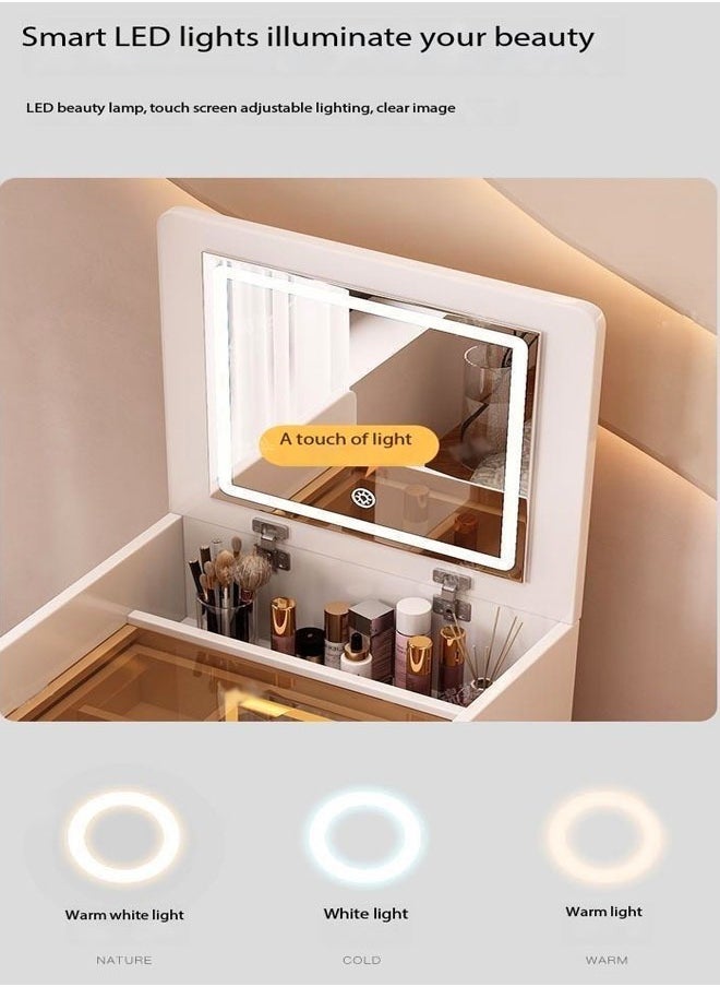 fashionhome - Multifunctional Makeup Dressing Table Drawers Make Up Organizer Storage Cabinet Makeup Table Set with Touch Light Vanity Mirror and Cushioned Stool  40 x 40 x 82 Centimeter - Image 1