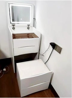 fashionhome Multifunctional Makeup Dressing Table Drawers Make Up Organizer Storage Cabinet Makeup Table Set with Touch Light Vanity Mirror and Cushioned Stool  40 x 40 x 82 Centimeter  - Image 2