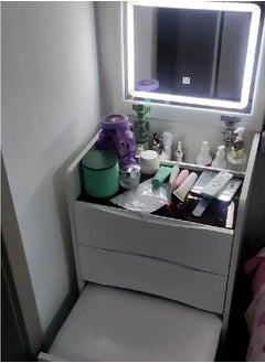 fashionhome Multifunctional Makeup Dressing Table Drawers Make Up Organizer Storage Cabinet Makeup Table Set with Touch Light Vanity Mirror and Cushioned Stool  40 x 40 x 82 Centimeter  - Image 4