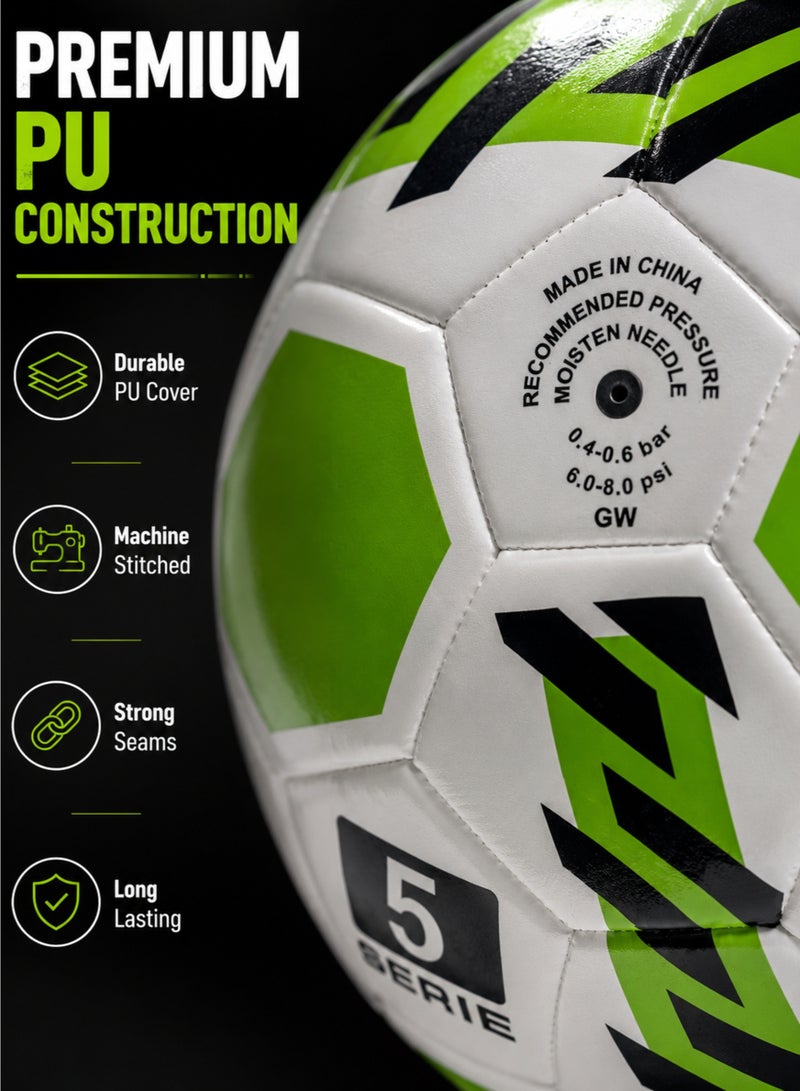 Size 5 Football Soccer Ball, PU Machine Stitched, All Weather Training Ball for Kids & Adults - Image 5