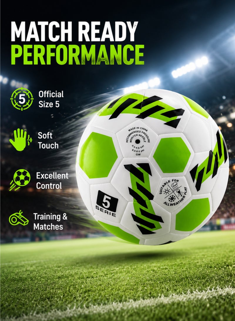 Size 5 Football Soccer Ball, PU Machine Stitched, All Weather Training Ball for Kids & Adults - Image 2