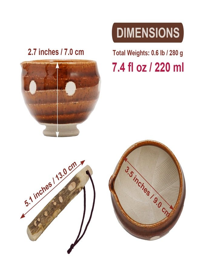 COTONOHA Traditional Japanese Mini Sesame Seed Grinder with Pestle - Mino Takada-yaki Ceramic - Deep Amber - Ideal for Dressings and Sauces (Candy Polka Dot Brown) - Image 5