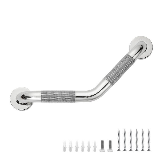 GRAB BARS FOR BATHTUBS AND SHOWERS 114 X 16 ANGLED SHOWER GRAB BAR FOR SENIORS KNURLED STAINLESS STEEL HANDICAP GRAB BARS FOR WALL 15 HOLE CENTER POLISHED NICKEL 1 PACK
