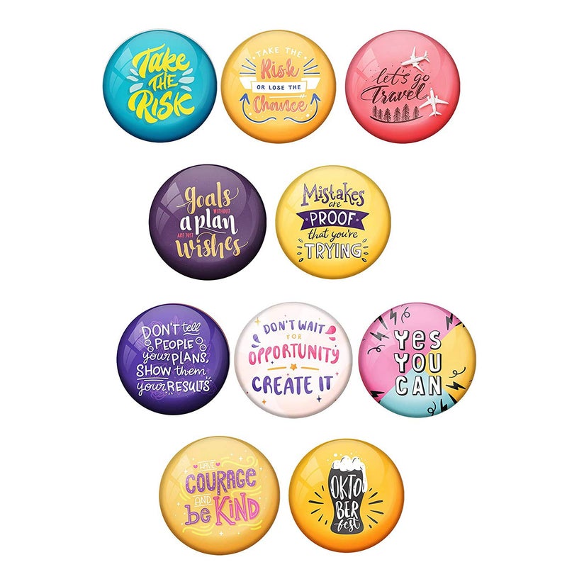 AVI 58mm Regular Size Multicolour Happy Positive Quotes Metal Fridge Magnet Pack of 10 - Image 1