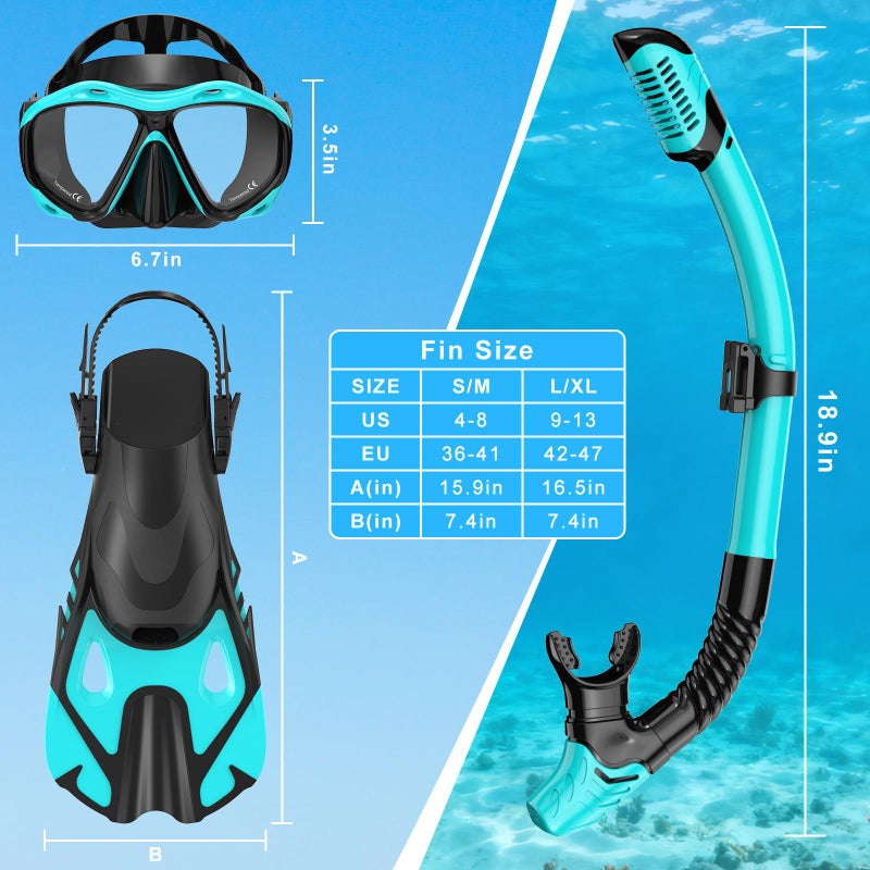 Jwintee Snorkeling Gear for Adults, Mask Fin Snorkel Set, Dry Top Snorkel Mask, Panoramic View Anti-Leak Anti-Fog 3 in 1 Snorkeling Kit Travel Diving Package with Storage Bag - Image 5