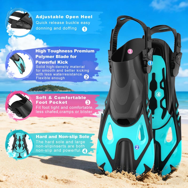 Jwintee Snorkeling Gear for Adults, Mask Fin Snorkel Set, Dry Top Snorkel Mask, Panoramic View Anti-Leak Anti-Fog 3 in 1 Snorkeling Kit Travel Diving Package with Storage Bag - Image 4