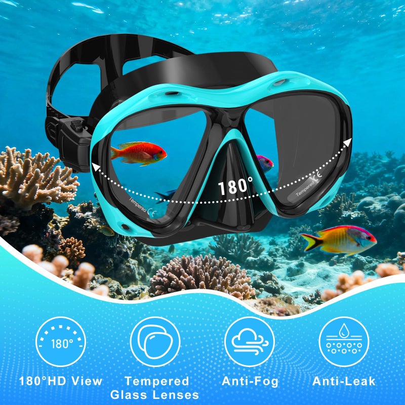 Jwintee Snorkeling Gear for Adults, Mask Fin Snorkel Set, Dry Top Snorkel Mask, Panoramic View Anti-Leak Anti-Fog 3 in 1 Snorkeling Kit Travel Diving Package with Storage Bag - Image 2