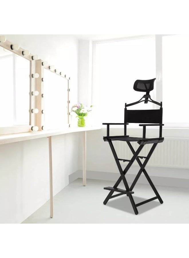 LA PERLA TECH  Professional Folding Makeup Artist Chair Makeup Chair, Portable Folding Directors Makeup Artist Chair With Headrest, Aluminum Black Tall Folding Directors Chair With Adjustable Height For Beauty Salon - Image 3
