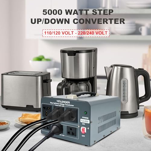 Yinleader 5000 Step Up/Down Transformer Converter 110/120 Volt - 220/240 Volt w/US Power Cord,Circuit Breaker Protection (Grey) - Image 2
