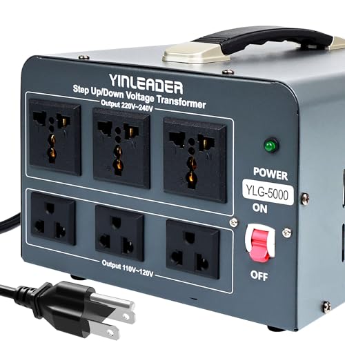 Yinleader 5000 Step Up/Down Transformer Converter 110/120 Volt - 220/240 Volt w/US Power Cord,Circuit Breaker Protection (Grey) - Image 1