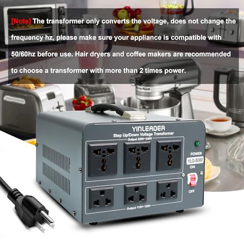 Yinleader 5000 Step Up/Down Transformer Converter 110/120 Volt - 220/240 Volt w/US Power Cord,Circuit Breaker Protection (Grey) - Image 3