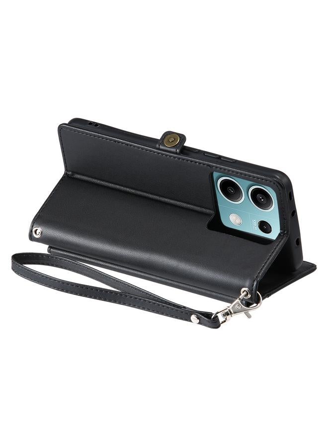 اس-توب جراب لهاتف Redmi Note 13 5G Global Wallet جراب هاتف جلدي بفتحات بطاقات متعددة مع حبل - Image 5