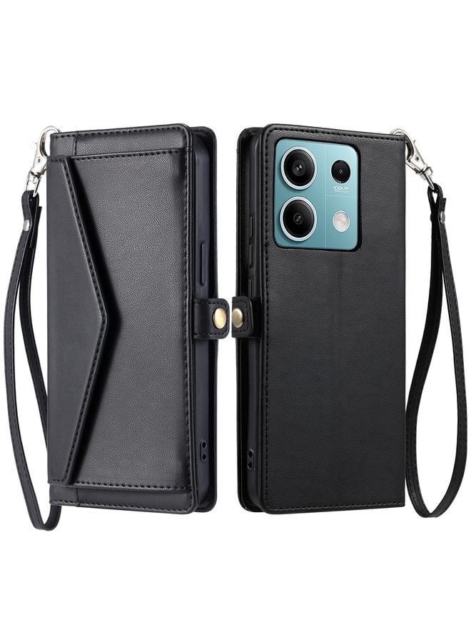 اس-توب جراب لهاتف Redmi Note 13 5G Global Wallet جراب هاتف جلدي بفتحات بطاقات متعددة مع حبل - Image 1