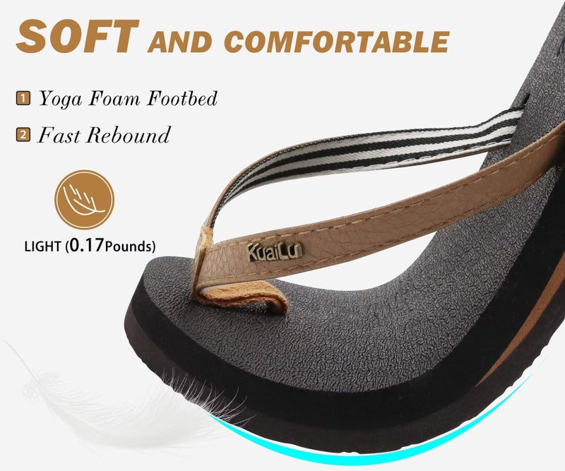 KuaiLu Womens Arch Support Flip Flops Comfortable Yoga Mat Slip on Leather Walking Thong Cushion Sandals Summer Beach Orthotic Slides Travel Essentials Indoor Outdoor Slippers Shoes Brown Size 10 - Image 4