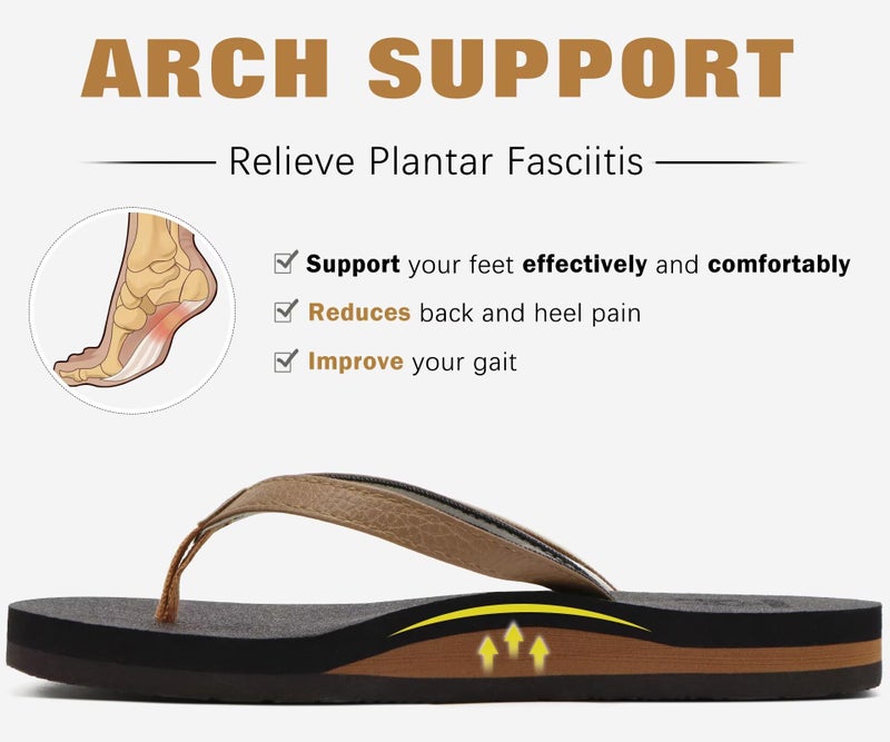 KuaiLu Womens Arch Support Flip Flops Comfortable Yoga Mat Slip on Leather Walking Thong Cushion Sandals Summer Beach Orthotic Slides Travel Essentials Indoor Outdoor Slippers Shoes Brown Size 10 - Image 5