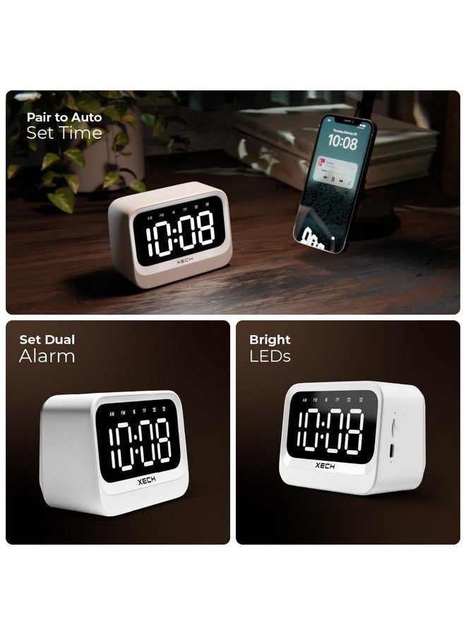 Xech ساعة تنبيه بلاستيكية Xech للطلاب والنائمين بعمق، ساعة رقمية صغيرة مع مكبر صوت، إنذار مزدوج، تعمل بالطاقة USB C، إنذار عالي الصوت للطاولة، للأطفال، غرفة النوم، الدراسة (Eon) (بيضاء)، 3.81 سم، 10.8 سم - Image 3