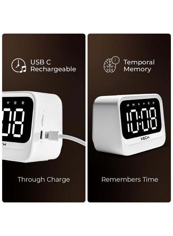 Xech ساعة تنبيه بلاستيكية Xech للطلاب والنائمين بعمق، ساعة رقمية صغيرة مع مكبر صوت، إنذار مزدوج، تعمل بالطاقة USB C، إنذار عالي الصوت للطاولة، للأطفال، غرفة النوم، الدراسة (Eon) (بيضاء)، 3.81 سم، 10.8 سم - Image 4