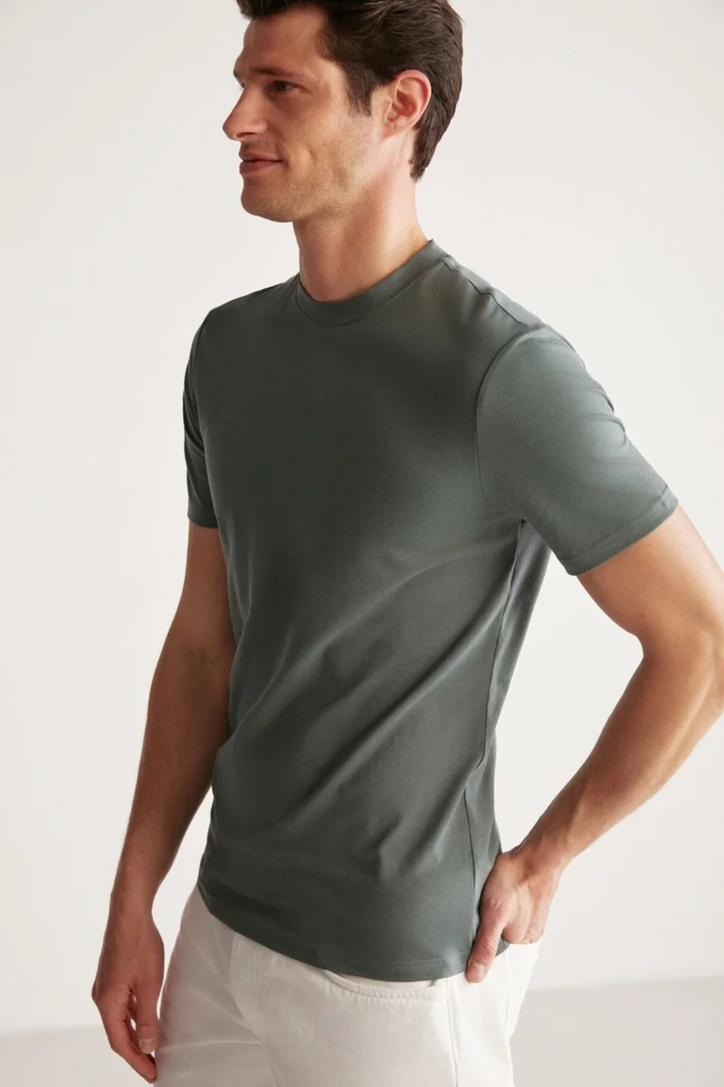 GRIMELANGE Chad Men's Slim Fit Ultra Flexible Green T-shirt