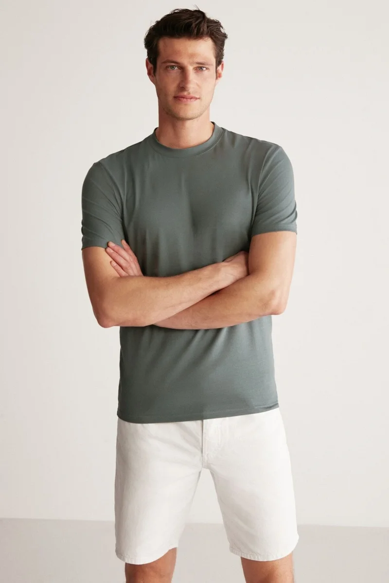GRIMELANGE Chad Men's Slim Fit Ultra Flexible Green T-shirt