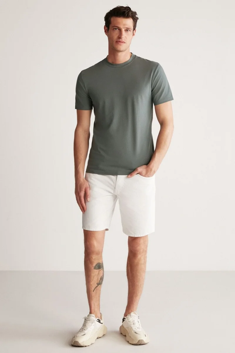 GRIMELANGE Chad Men's Slim Fit Ultra Flexible Green T-shirt