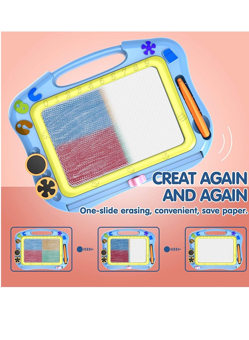 Magnetic Drawing Board table with Stamps Erasable Magnet Writing Sketching Pad for Toddlers Learning   Education Doodle Toys for 1 2 3 4 Year Old Kids, Birthday Gift Blue drawing board+8pcs card - Image 3