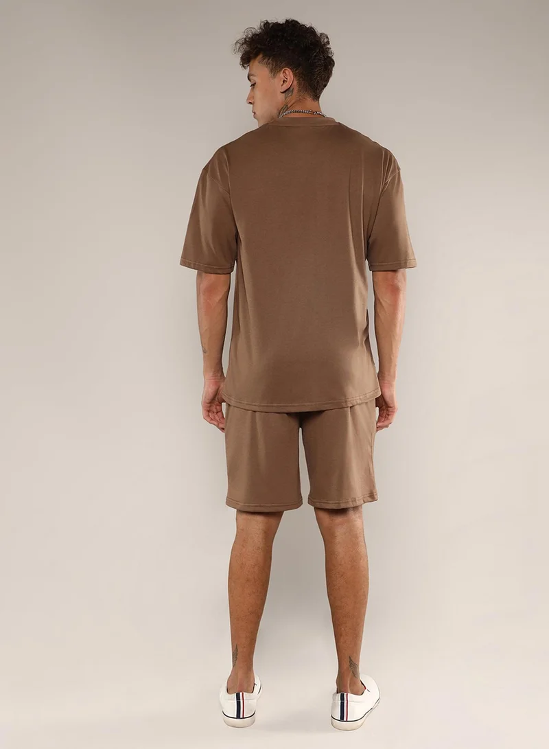 CAHOOT Ash Brown Men's Ash Brown Solid Oversized Co-Ord Set for Men | Best Price UAE