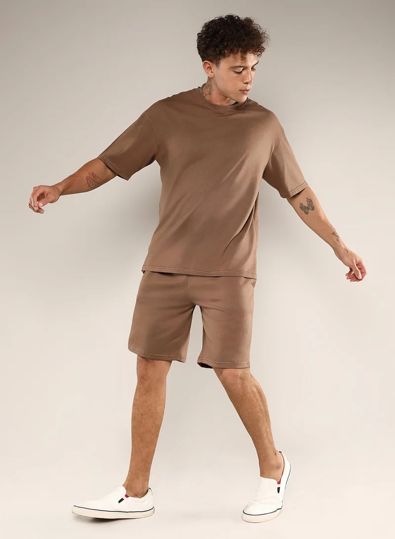 CAHOOT Ash Brown Men's Ash Brown Solid Oversized Co-Ord Set for Men | Best Price UAE