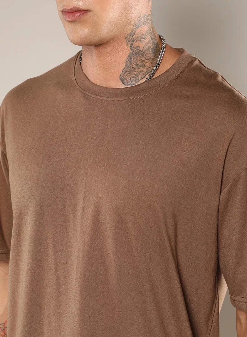 CAHOOT Ash Brown Men's Ash Brown Solid Oversized Co-Ord Set for Men | Best Price UAE