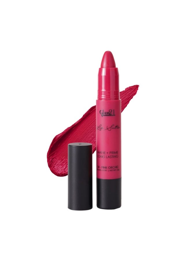 جلام 21 أحمر شفاه "Glam 21 Lip Sutra" بتركيبة ثابتة لا تلطخ (على شكل قلم) | خفيف الوزن ويدوم طويلاً | ملمس كريمي ومريح على الشفاه - 2.8 جم | درجة Pink Orchid-04 - Image 1
