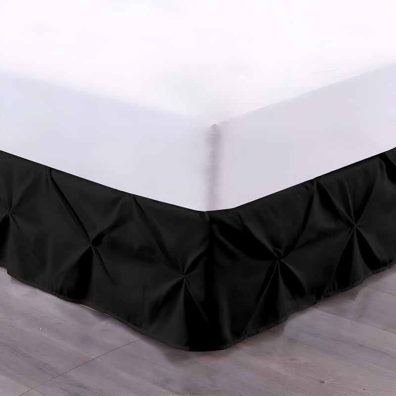 TSM BEDDING Pinch BedSkirt Pintuck Pleated Bed Skirt Tailored Drop Easy Fit Dust Ruffle 100 Microfiber Soft WrinkleFree Box Pleated Bed Skirts Black Queen Size 60x78 18 Inch Drop - Image 1