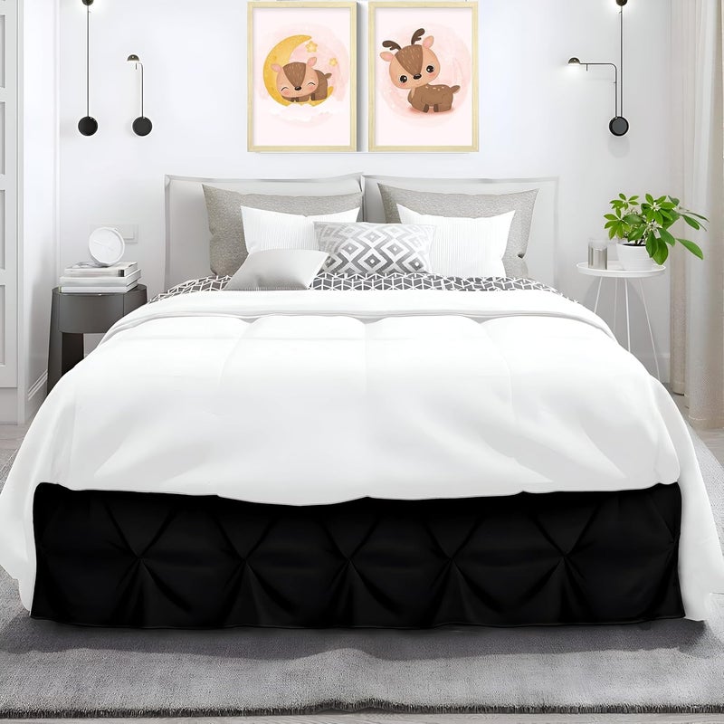 TSM BEDDING Pinch BedSkirt Pintuck Pleated Bed Skirt Tailored Drop Easy Fit Dust Ruffle 100 Microfiber Soft WrinkleFree Box Pleated Bed Skirts Black Queen Size 60x78 18 Inch Drop - Image 2