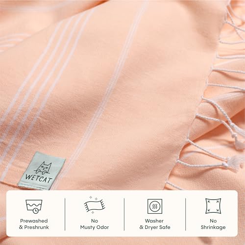WETCAT Turkish Beach Towel Oversized (38"x71") 100% Turkish Cotton, Made in Turkey - Sand Free, Extra Large, Ultra Soft, Quick Drying, Compact & Lightweight for Travel - Peach - Image 5